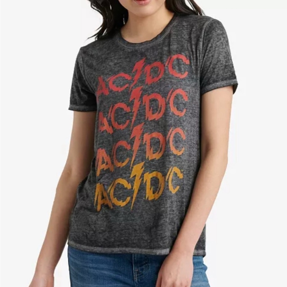 Lucky Brand AC/DC Graphic Burnout T-Shirt in Gray Size M